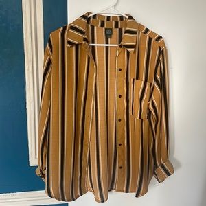 Mustard yellow and black striped button up